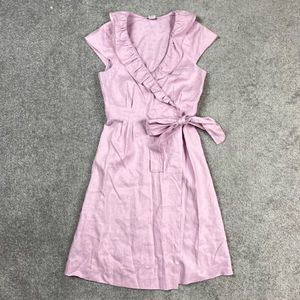 J. Crew Women’s 8 100% Linen Wrap Surplice Midi Dress Lilac Pink Sleeveless NWT